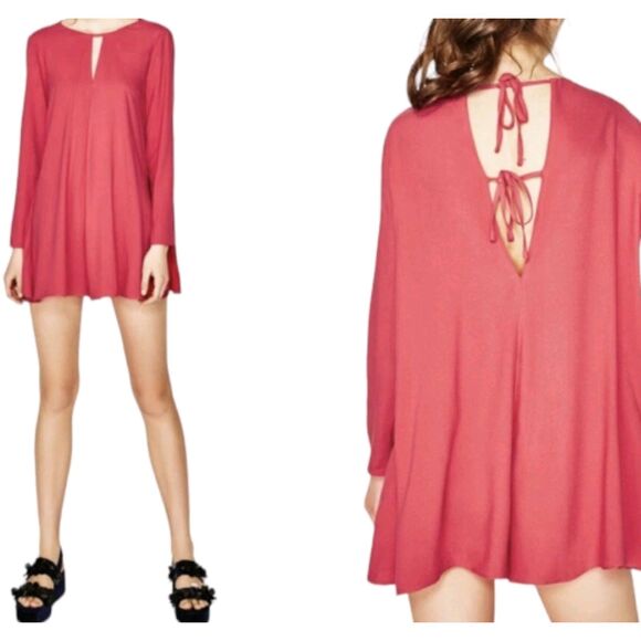 Zara Romper Shorts Micro Mini Mod GoGo Twiggy Babydoll Tunic Party Retro Coral S - Picture 1 of 10